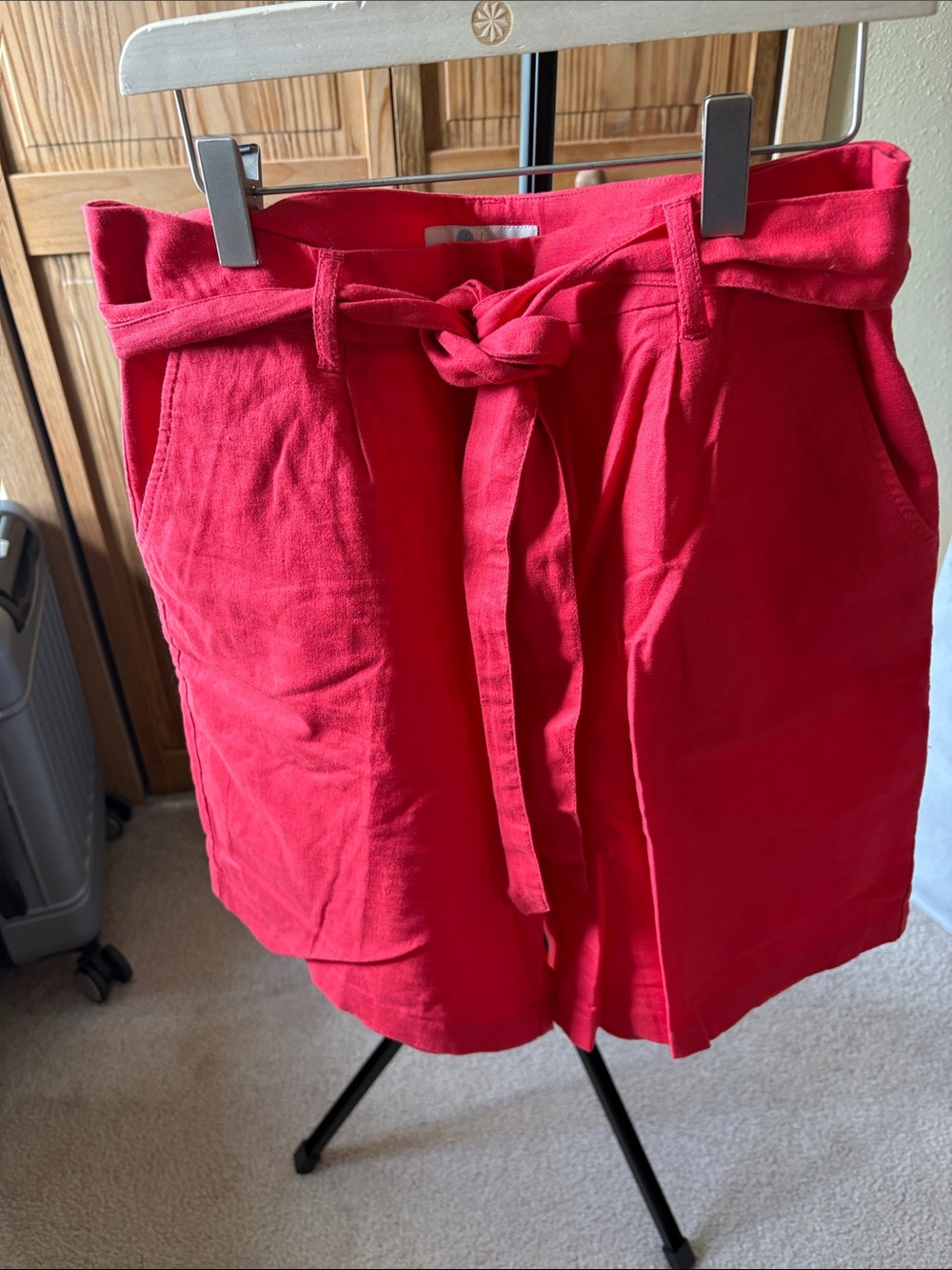 Boden Bright Red Tie-Waist Linen Paper Bag Shorts